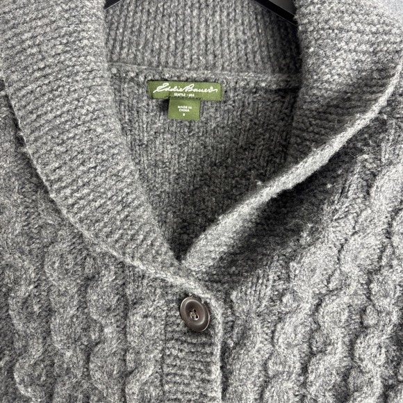 Eddie Bauer Women's Small Cardigan Sweater Lambswool Gray Button Collar Cottage - Picture 4 of 5